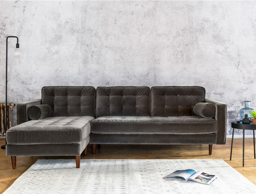 Marylebone Corner Unit LHF in Clever Tough And Eco Velvet Chrome
